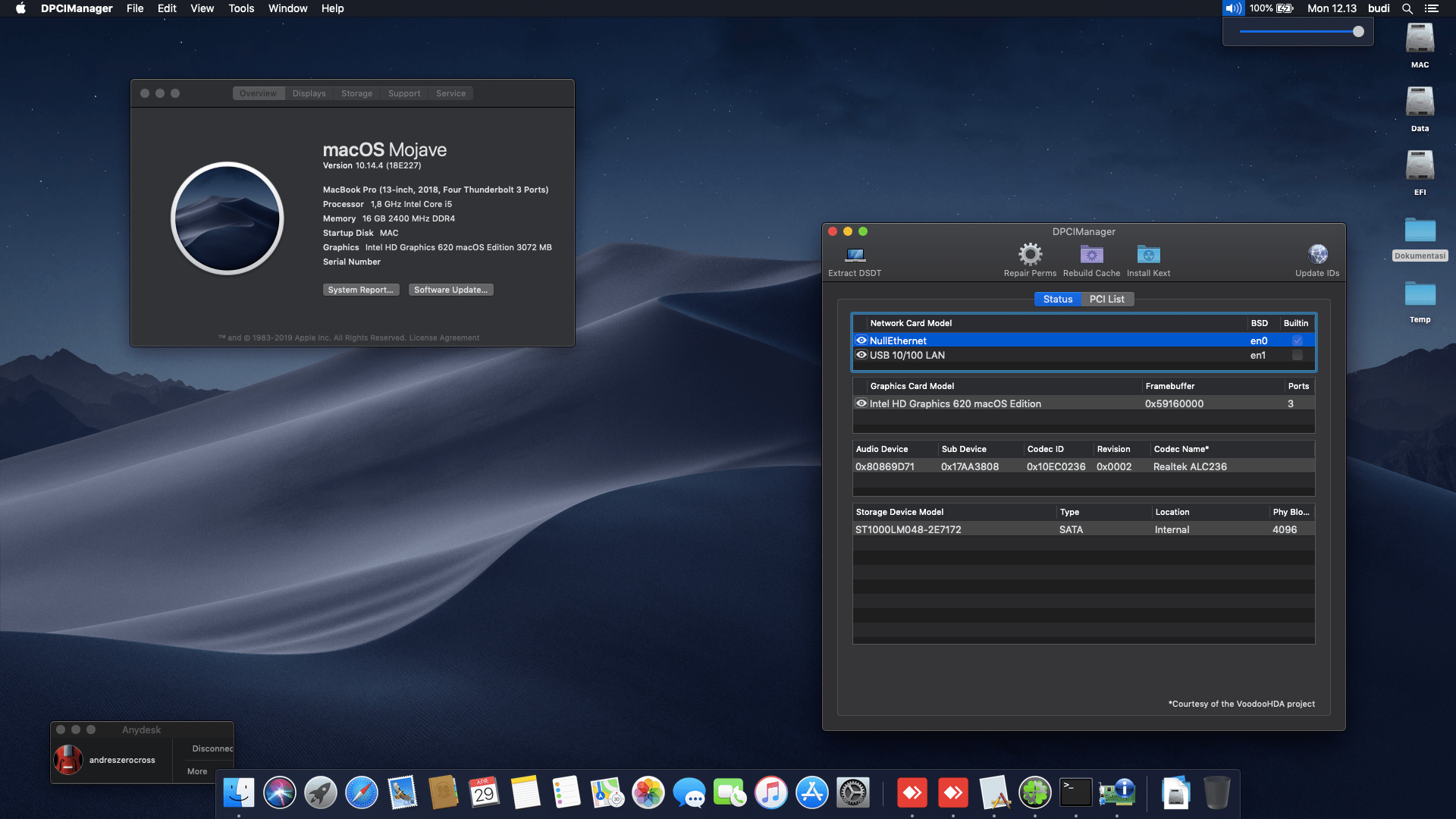 Success Hackintosh macOS Mojave 10.14.4 Build 18E277 at Lenovo Yoga 520-14IKB